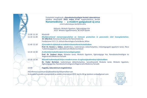 Meghívó a Nanomedicina - a modern gyógyászat új arca című tudományos konferenciára